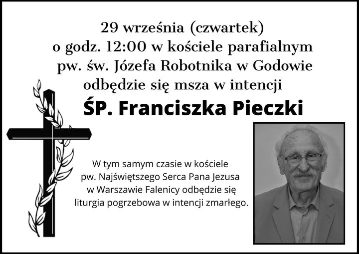 Informacja o mszy w intencji Franciszka Pieczki